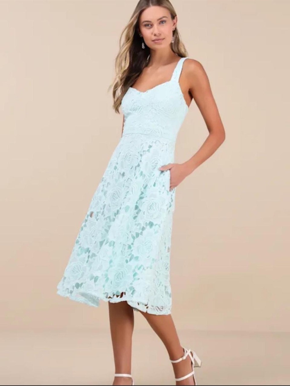 Lulus Divine Beauty Mint Blue Lace Midi Dress With Pockets - Picture 3 of 6